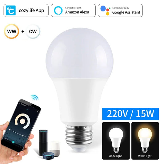 Lâmpada LED Inteligente Wi-Fi 12W/15W/20W – Controle por Voz via Alexa e Google Assistente
