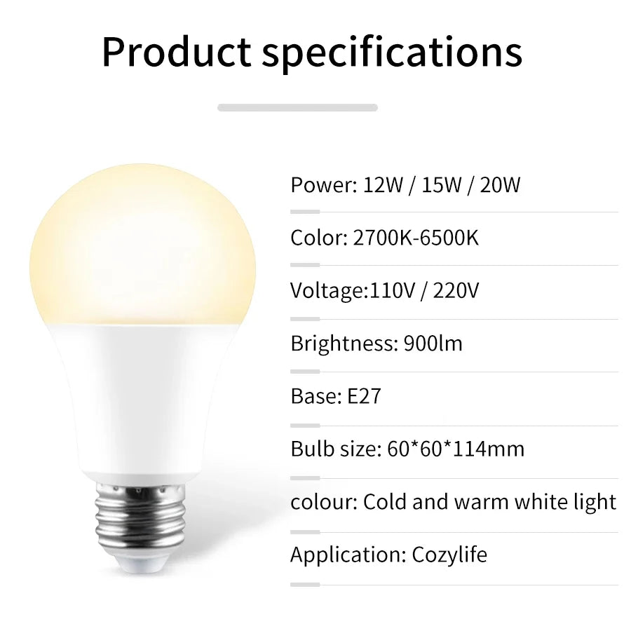 Lâmpada LED Inteligente Wi-Fi 12W/15W/20W – Controle por Voz via Alexa e Google Assistente