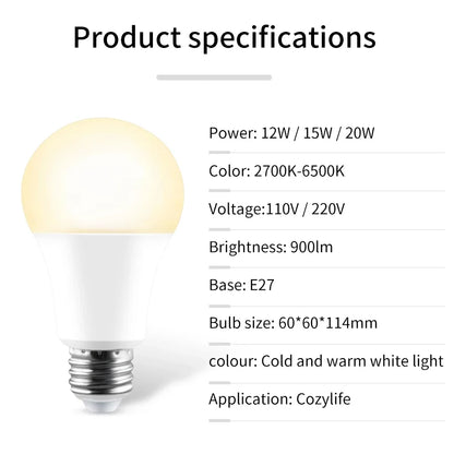 Lâmpada LED Inteligente Wi-Fi 12W/15W/20W – Controle por Voz via Alexa e Google Assistente